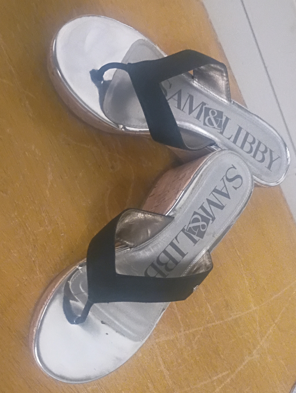Sam & Libby Black and Silver Wedge Thong Sandals
